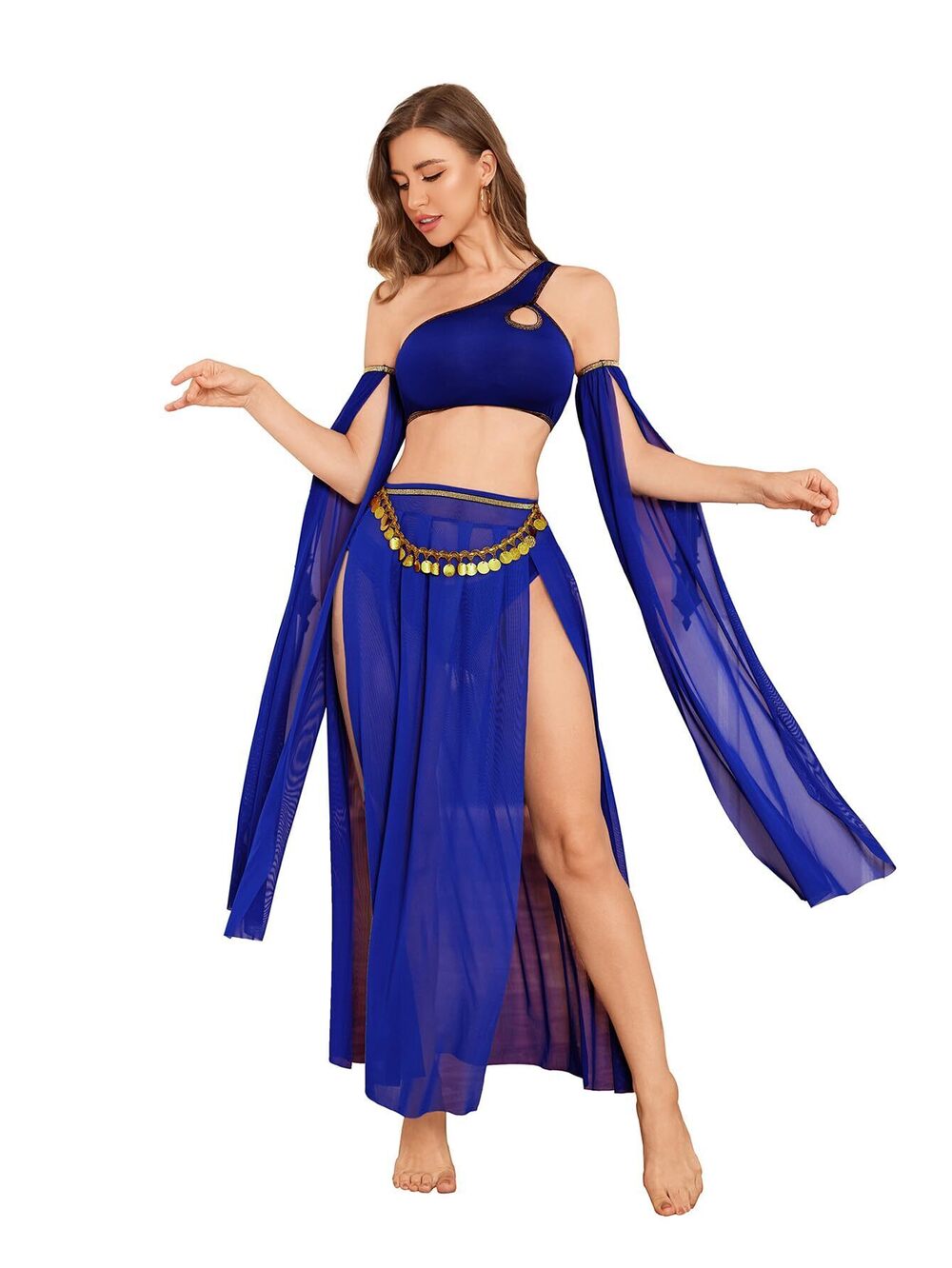 8485 Belly Dancer Costumes Crop Top and Mesh Maxi Slit Skirt Roleplay